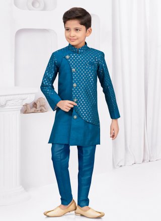 Blue Banarasi Silk Sherwani Kids Wear