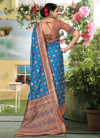 Blue Banarasi Silk Woven Work Classic Sari for Casual