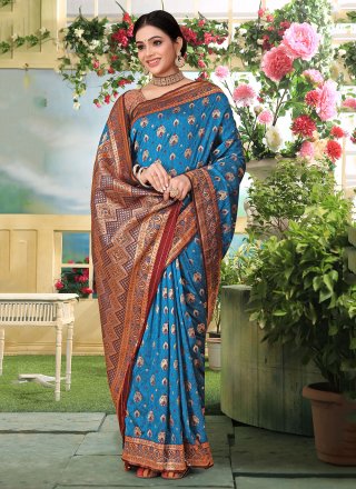 Blue Banarasi Silk Woven Work Classic Sari for Casual