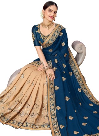 Blue Banglori Silk Designer Sari with Embroidered Work