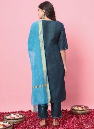 Blue Blended Cotton Salwar Suit