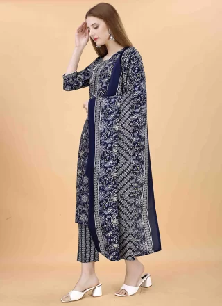 Blue Blended Cotton Salwar Suit with Embroidered Work for Women