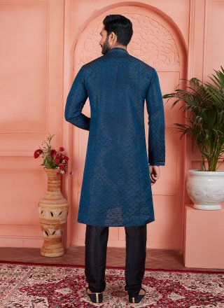 Blue Brocade Kurta Pyjama with Pintex Work