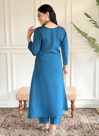 Blue Chanderi Embroidered Work Salwar Suit for Women