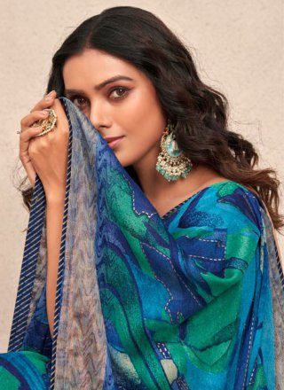 Blue Chiffon Classic Sari with Print Work