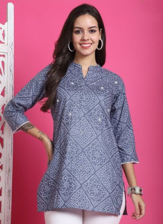 Blue Cotton Designer Kurti