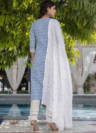 Blue Cotton Embroidered Work Salwar Suit