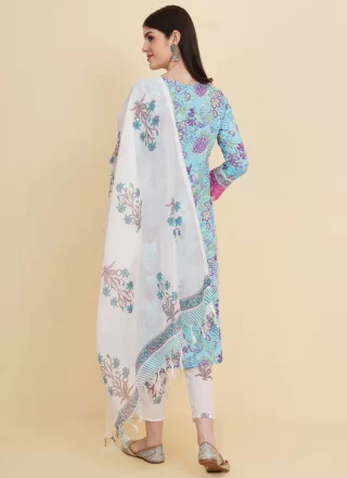 Blue Cotton Floral Patch Work Salwar Suit