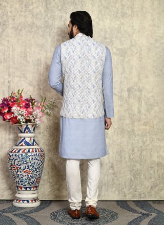 Blue Cotton Kurta Payjama with Jacket