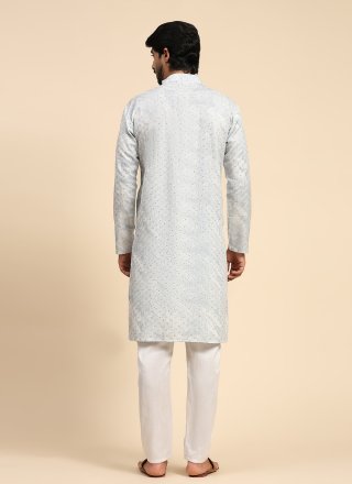 Blue Cotton Kurta Pyjama with