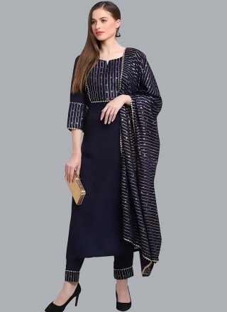 Blue Cotton Lace Work Salwar Suit for Women