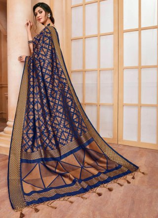 Blue Cotton Silk Designer Sari with