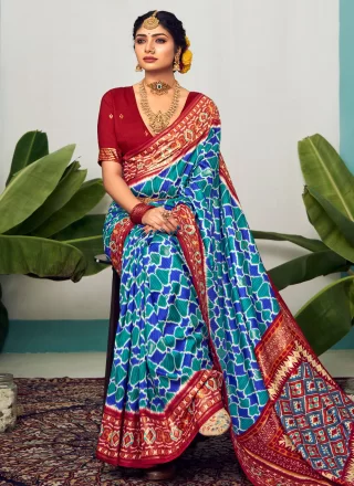 Blue Cotton Silk Polka Dotted and Woven Work Trendy Saree for Women