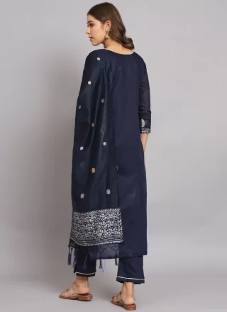 Blue Cotton Silk Trendy Suit with Woven Work