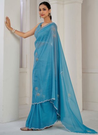 Blue Crush Cut Dana and Swarovski Work Contemporary Saree