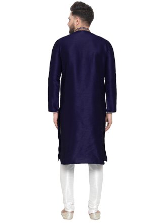 Blue Embroidered Work Dupion Silk Kurta Pyjama