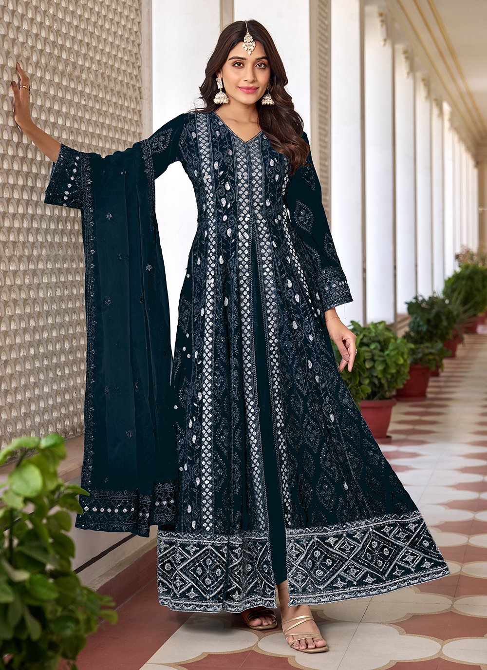 Buy Blue Faux Georgette Anarkali Suit Online 282022