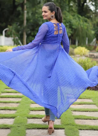 Blue Faux Georgette Designer Kurti with Mirror and Patch Border Work