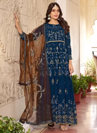 Blue Faux Georgette Embroidered and Sequins Work  Designer Gown