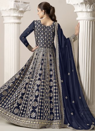 Blue Faux Georgette Floor Length Salwar Suit