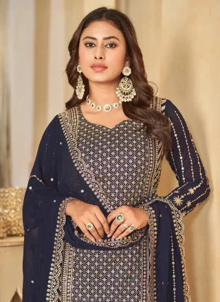 Blue Faux Georgette Salwar Suit with Embroidered Work