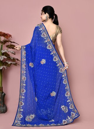Blue Georgette Contemporary Saree