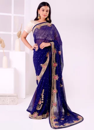 Blue Georgette Designer Saree