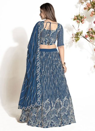 Blue Georgette Embroidered and Sequins Work Lehenga Choli for Ceremonial