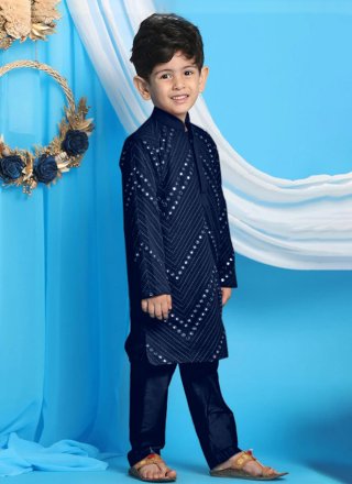 Blue Georgette Kurta Pyjama with Mirror Work for Festival
