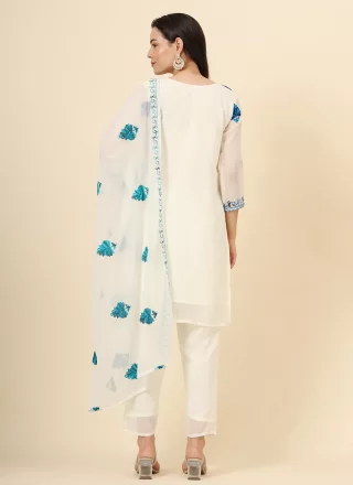 Blue Georgette Pant Style Suit with Chikankari and Embroidered Work for Women
