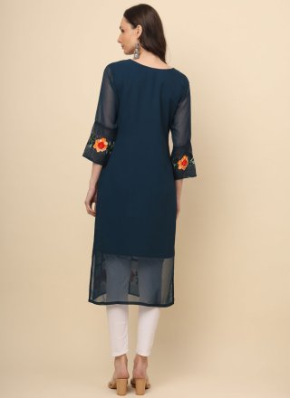 Blue Georgette Party Wear Kurti with Chikankari and Lucknowi Work