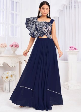 Blue Georgette Plain Work Readymade Lehenga Choli for Ceremonial