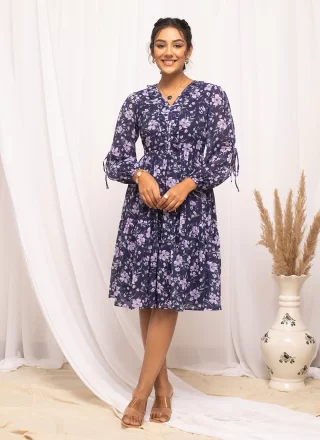 Blue Georgette Print Work Designer for Casual