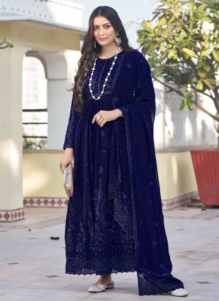 Blue Georgette Salwar Suit with Embroidered Work