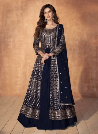 Blue Georgette Sequins Work Readymade Lehenga Choli for Party