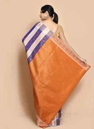 Blue Hand Work Kanjivaram Silk Classic Sari