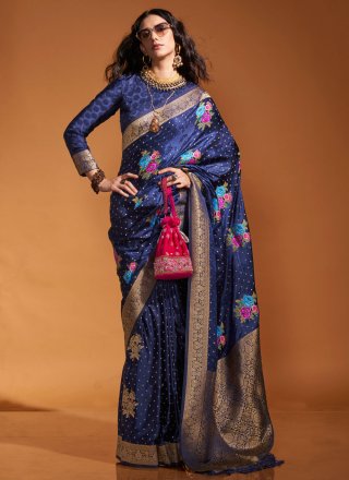 Blue Handloom Silk Classic Saree with Weaving Work for Women