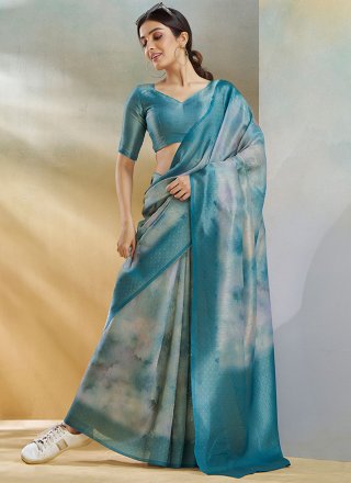 Blue Handloom Silk Weaving Work Trendy Saree for Women