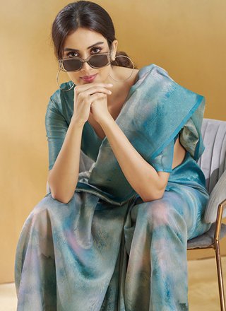 Blue Handloom Silk Weaving Work Trendy Saree for Women