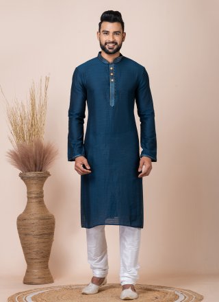 Blue Jacquard Kurta Pyjama with