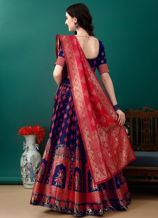 Blue Jacquard Silk Jacquard Work Lehenga Choli for Festival