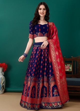 Blue Jacquard Silk Jacquard Work Lehenga Choli for Festival