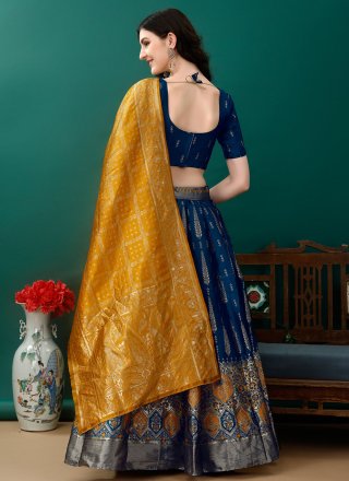 Blue Jacquard Silk Jacquard Work Lehenga Choli for Festival