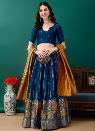 Blue Jacquard Silk Jacquard Work Lehenga Choli for Festival