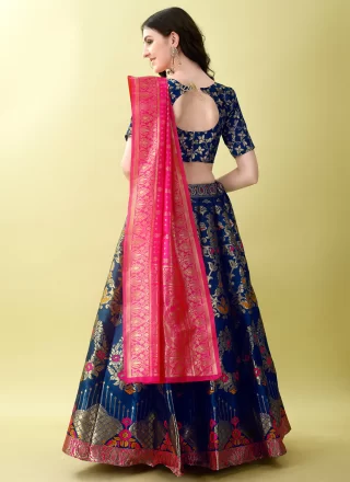 Blue Jacquard Silk Jacquard Work Lehenga Choli for Women