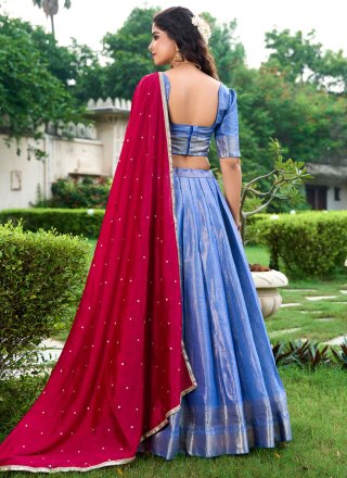 Blue Kanchipuram Silk Lehenga Choli with Weaving and Zari Work