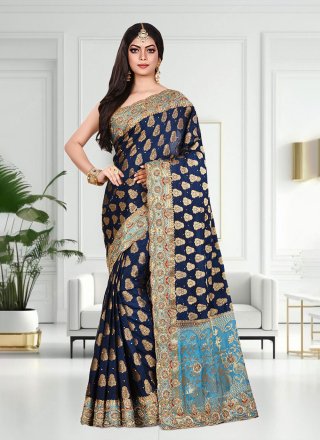 Blue Kanjivaram Silk Hand Work Classic Saree