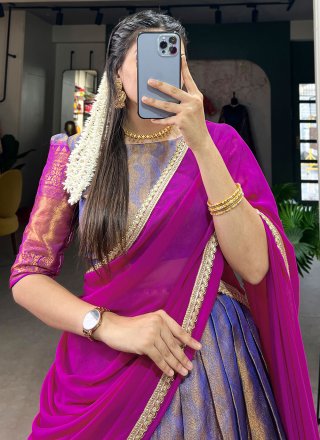 Blue Kanjivaram Silk Weaving and Zari Work Lehenga Choli