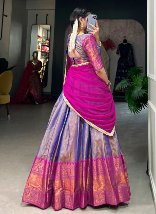 Blue Kanjivaram Silk Weaving and Zari Work Lehenga Choli