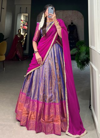 Blue Kanjivaram Silk Weaving and Zari Work Lehenga Choli